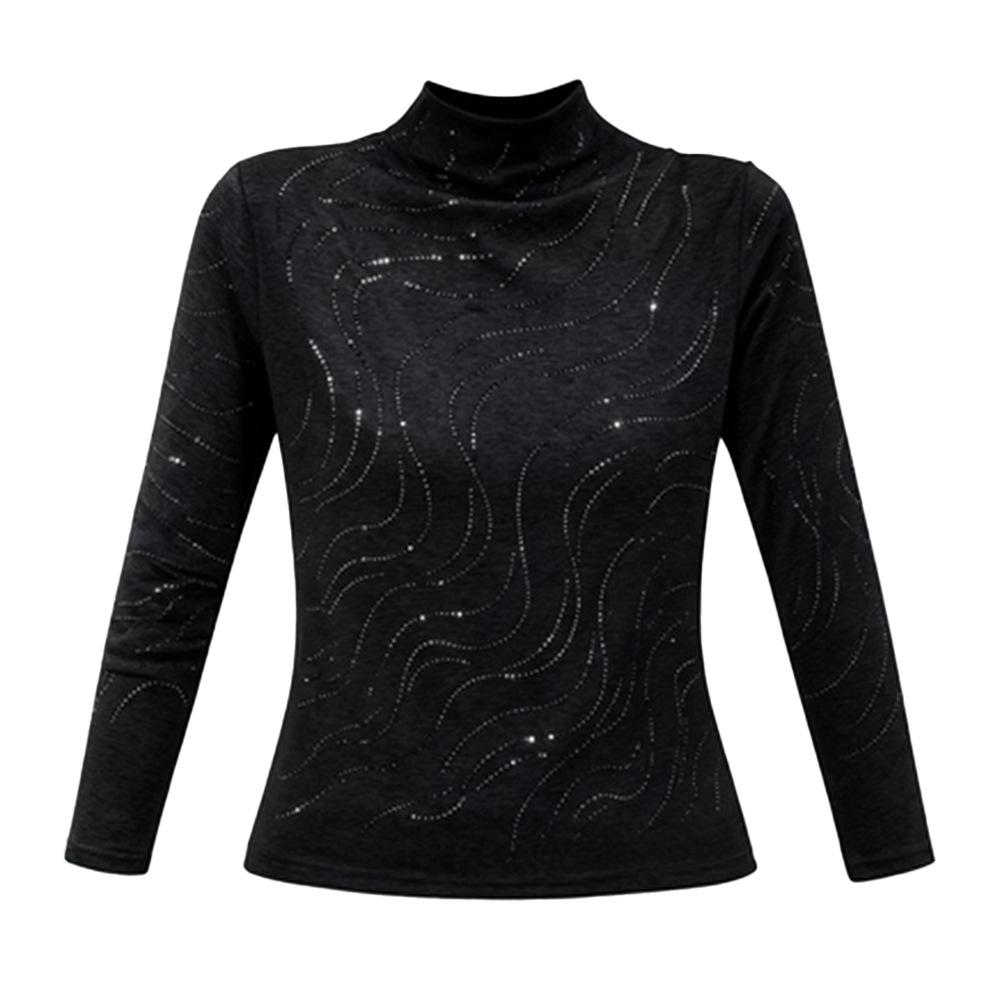 Autumn/Winter Heavy Drilling High Neck Long Sleeve Tummy Concealing Age-Reducing Top for Middle-Aged & Elderly Women