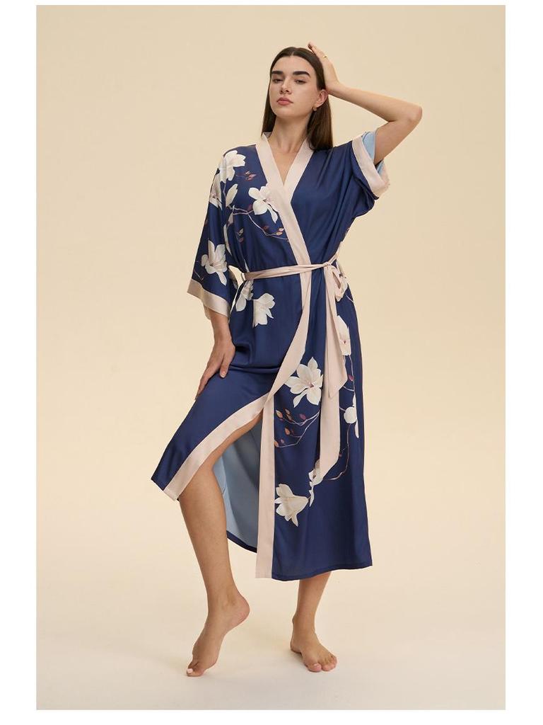 Yaoting Satin Plus Size Women's Long Sleeve Pajamas and Bathrobe Set - Spring/Fall Collection WP5021