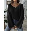 Women's Pullover Sweater Top Simple Loose Off-Shoulder Bell Sleeve Sweater