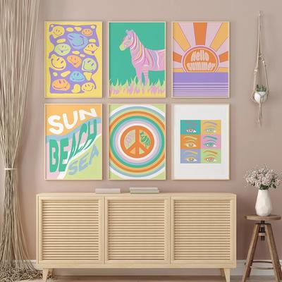 Massivholzrahmen, Boho-Buntdrucke, Poster, Retro-Cartoon-Wandkunst, Pastell-Zitate, Leinwandgemälde, nordisches Bild, Kinderzimmer, Büro, Heimdekoration