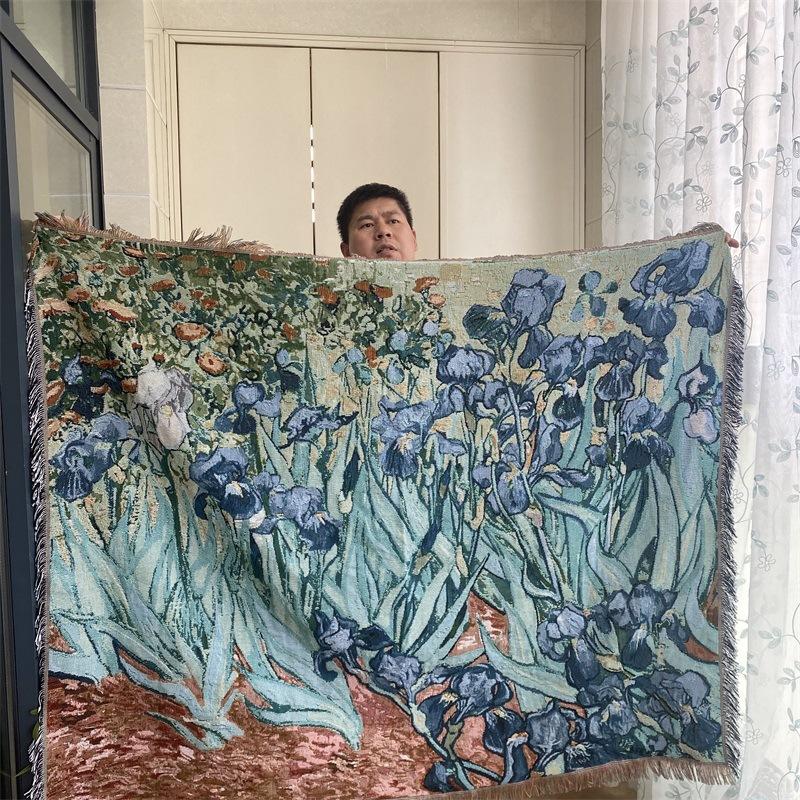 Classic Oil Painting Sofa Blanket Single Retro Decorative Cover Art Tapestry Casual Jacquard Throw Blanket Bed Cover Tablecloth