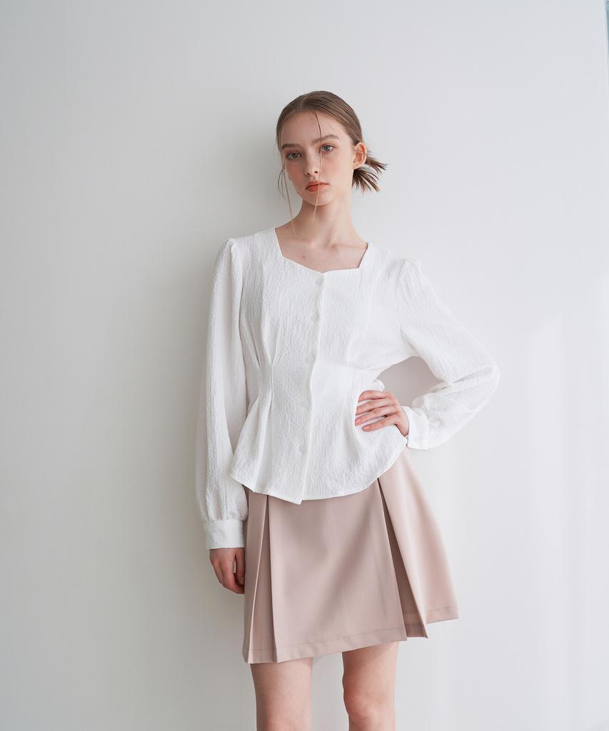 BIBYSEOB Tuck Heart Neck Blouse White [T31]