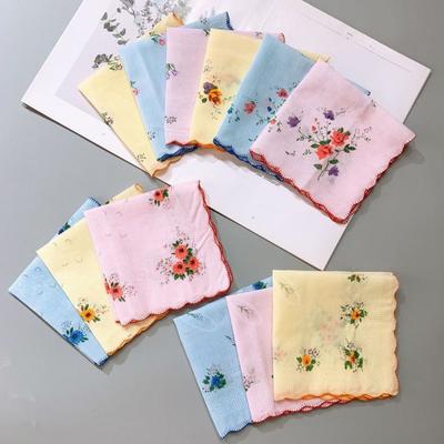 12Pcs Vintage Style Women's Printed Handkerchiefs 28x28cm Sweat Absorbent Square Hand Towel Tooth Edge Breathable