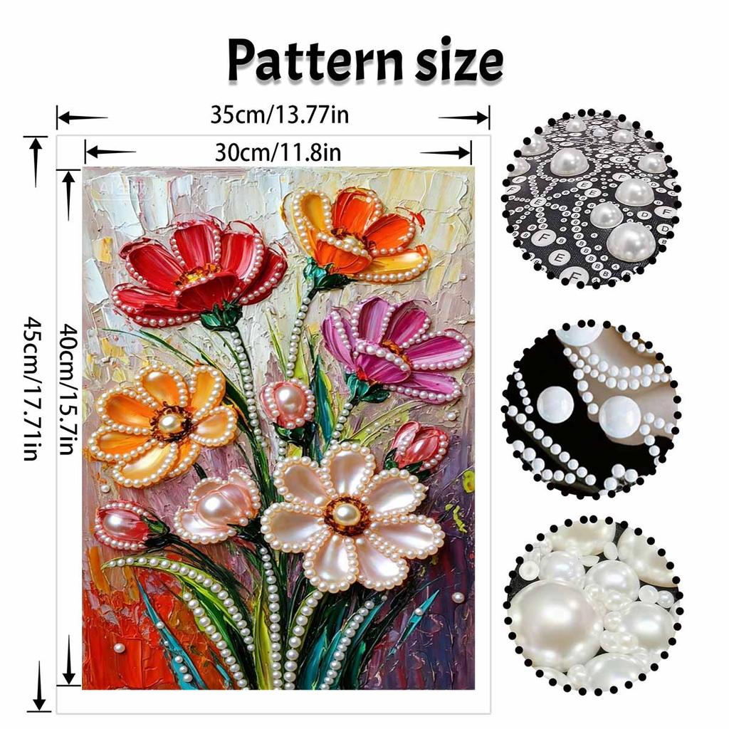 Tela Pittura Perle Fai-da-te Design Floreale Kit Pittura con Perline 3D Brillante Artigianato Creativo per Tempo Libero Decorazione Parete Soggiorno