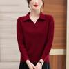 Women's Knitted Sweater Spring/Autumn/Winter Loose Flip Collar Western Style Knitted Sweater Top Mom