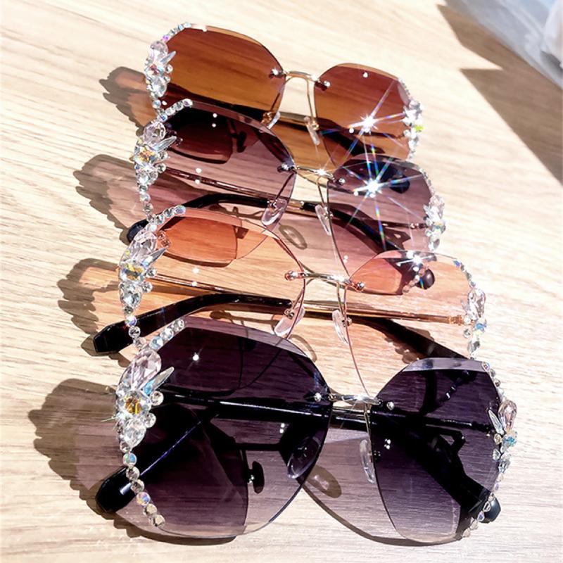 Luxus-Mode-Brille Frauen Übergroße Vintage-Sonnenbrille Diamant Strass Sonnenbrille Shades für Frauen