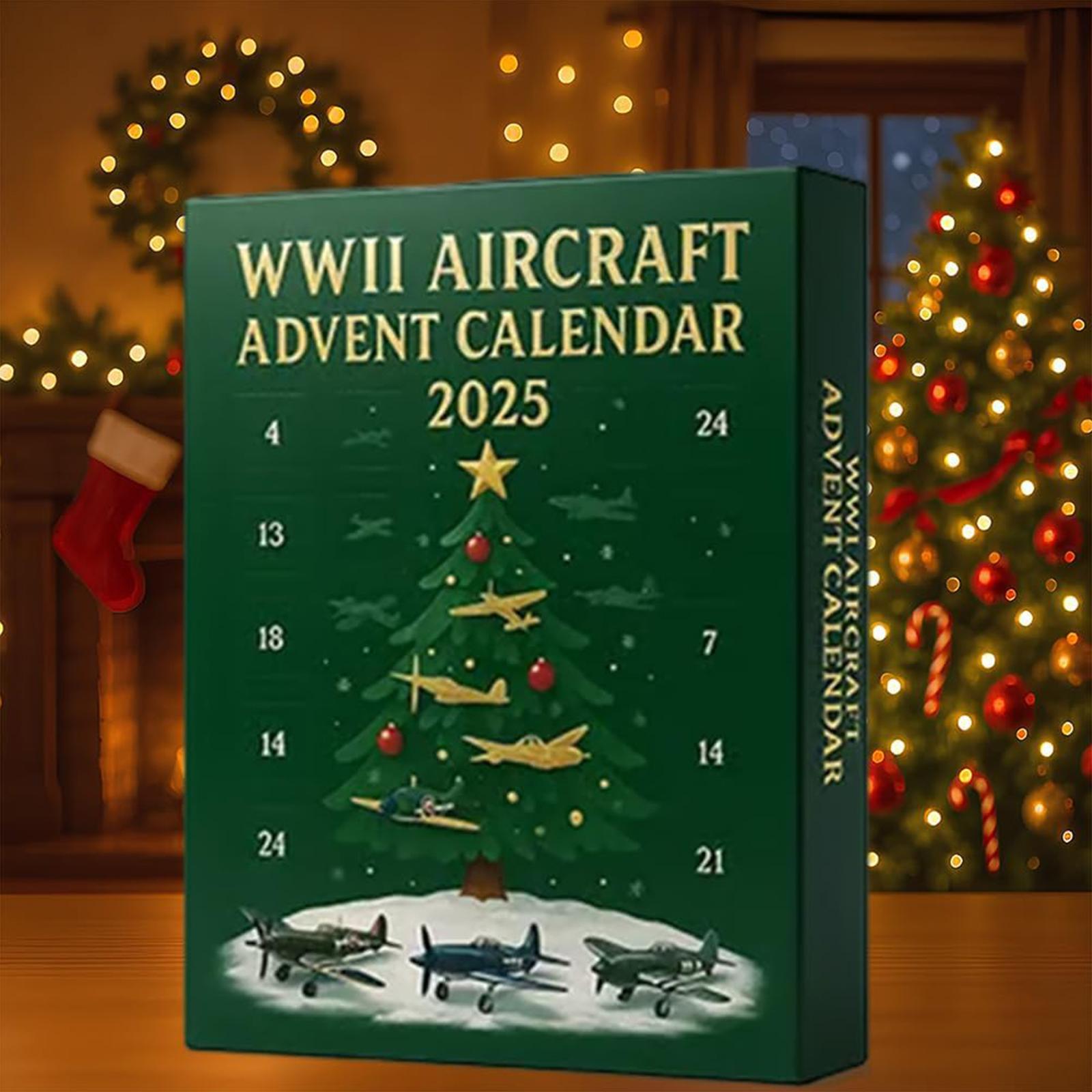 WWII Aircraft 24 Days Christmas Advent Countdown Calendar with 24 2D Acrylic Mini Warbirds Gifts for Collectors Aviation Lovers cm oliva