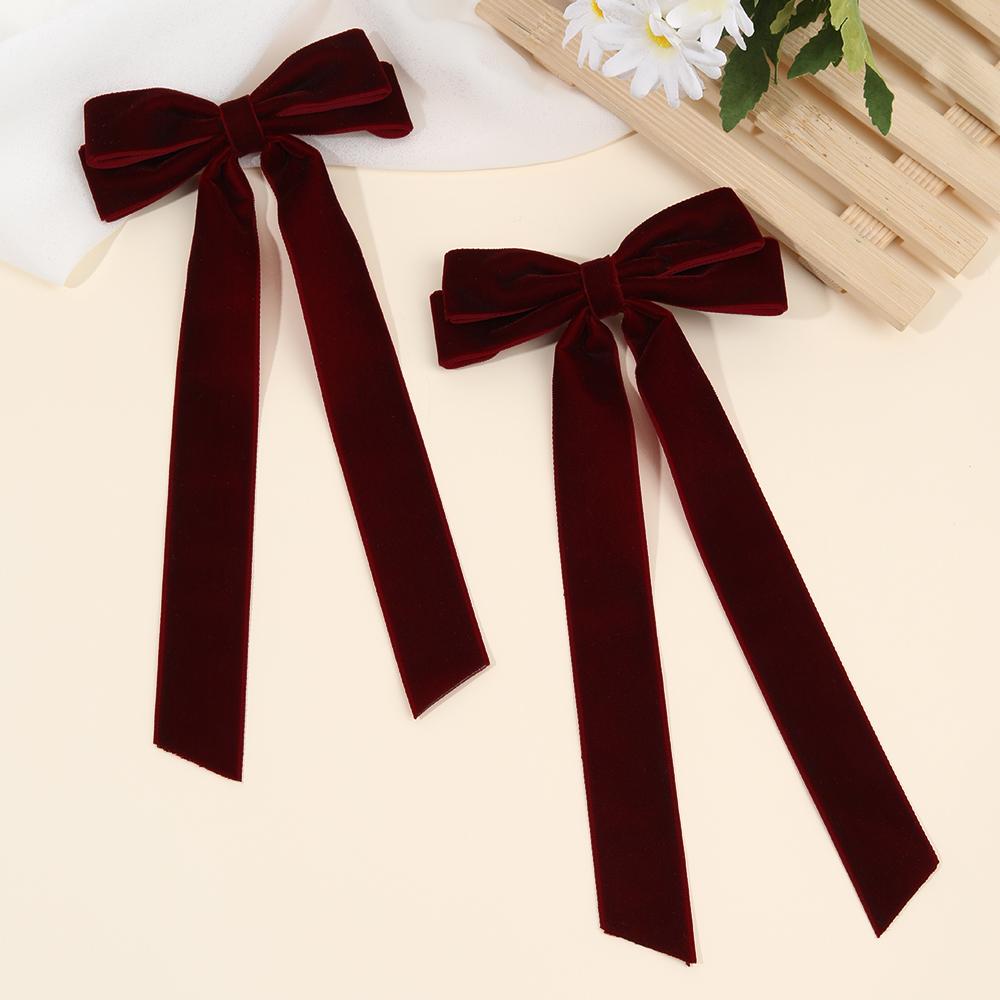 2pcs Burgundy Deep Red Hair Clips Long Tail Velvet-Like Hairpins For Girls Curly Straight Party Daily Headwear Hair Accessories