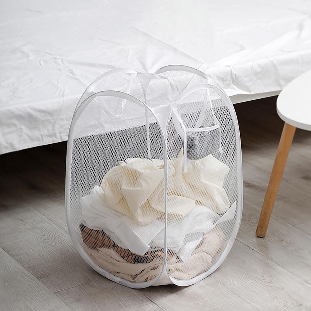 1pc Folding Household Laundry Storage Basket, Mesh Dirty Clothes Storage Basket, Toy Storage Bag, Household Storage Bucket