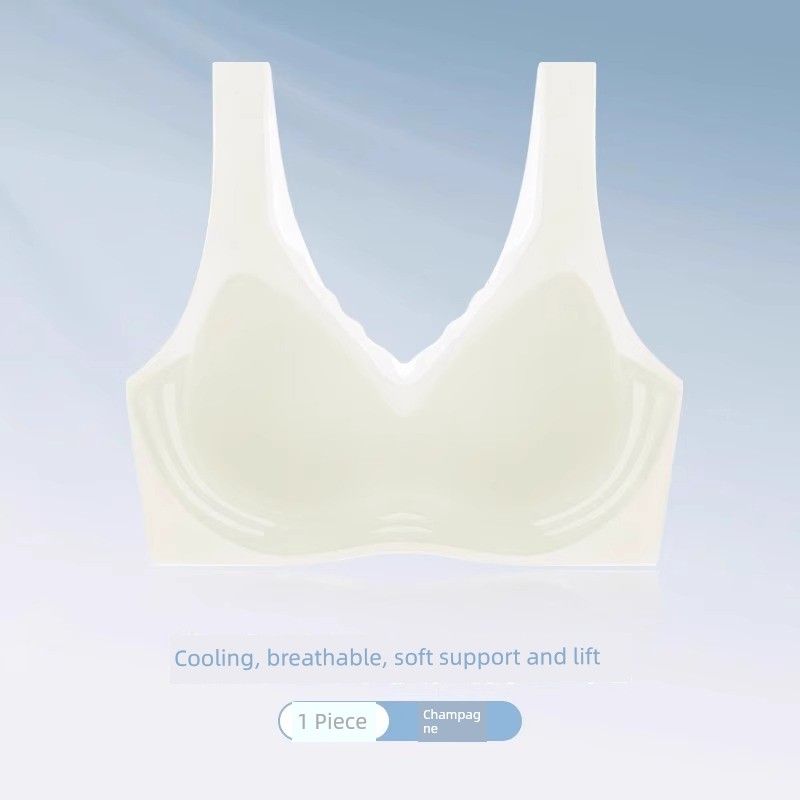 

Summer Ultra-Thin Ice Silk Cool Quick-Dry Underwear for Women, Small Chest Gathering Sports Seamless Vest-Style Bra, One-Piece Design XL Code [60-67.5kg 38/85Abc] Champagne Single Pack