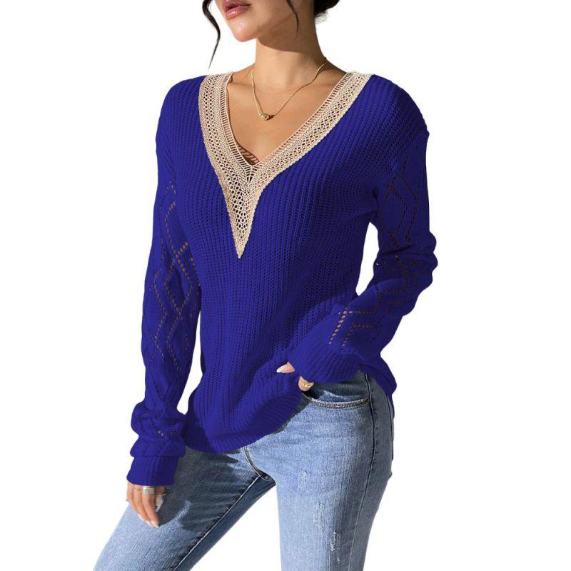 Women s Lace V-Neck Pullover Sweater XL 2090₽