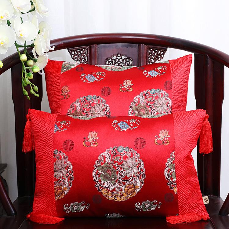 Chinese Classical Style Tassels Cushion Cover Luxury Patchwork Red Yellow Waist Pillowcase Home Sofa Decor Throw Pillow Cover