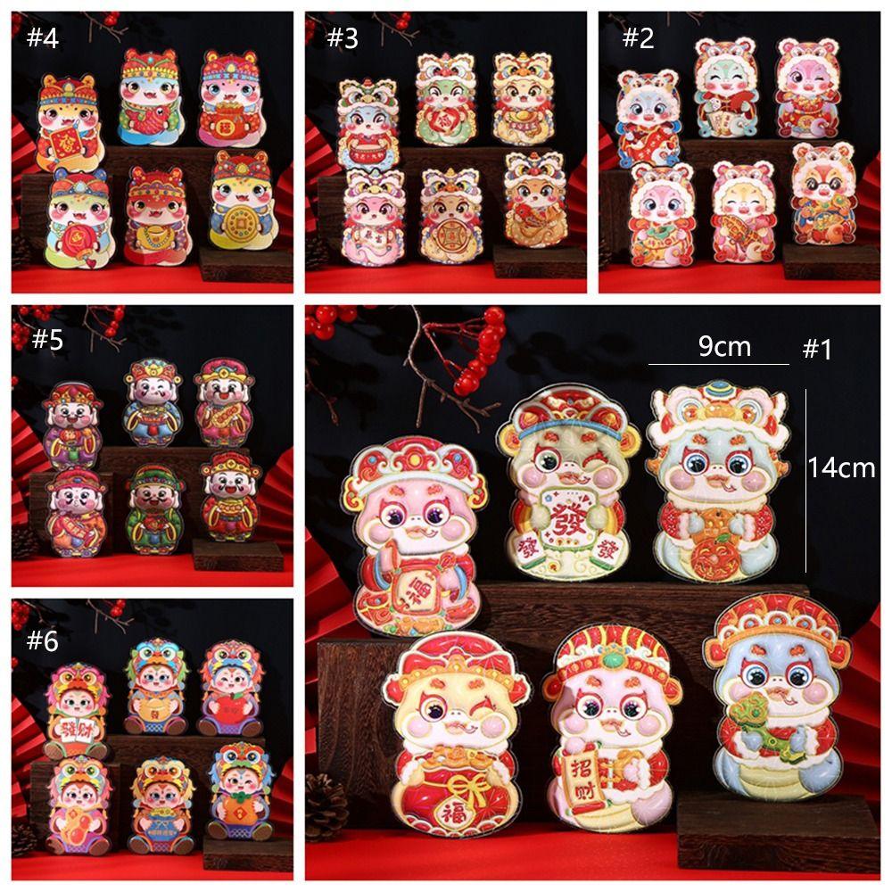 6pcs Traditional 2025 Snake Year Red Envelope Blessing God of Wealth Red Envelope Wedding Birthday