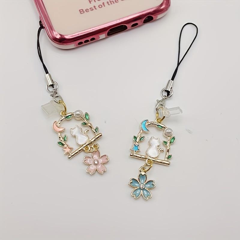 Mobile Phone Dust Plug, Metal Fashion Flowers & Cat Pendant Dust Plug - Decorate Your Phone! Send Rope