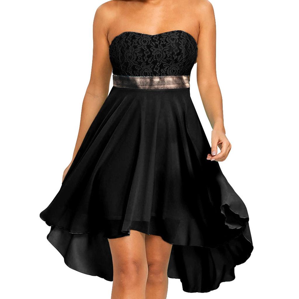 Women Party Full Dress Off Shoulder Waist Chiffon Bandeau Irregular Dress