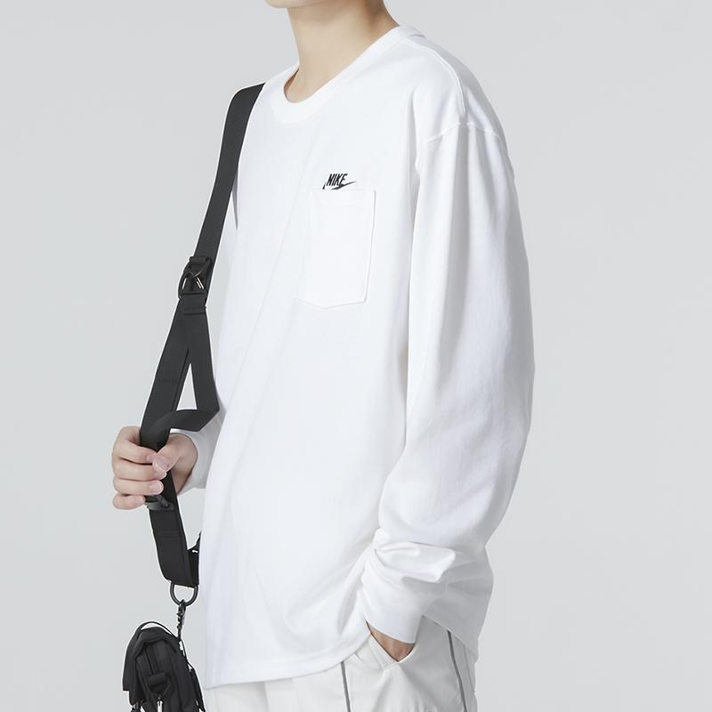 Nike Solid Color Letter Logo Sport Casual Round Neck Long Sleeve T-shirt Men Tops White DR7930-100