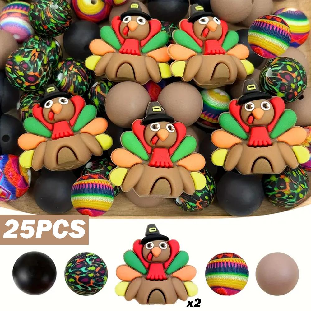 5/25PCS Thanksgiving-Themed Silicone Beads Set, Perfect for DIY Crafting Keychains, Necklaces, Bracelets & More