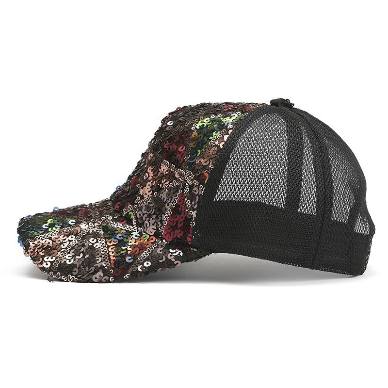 Cap Air Permeable Mesh Sun Hat With Snapback Closure Casual Outings Party Headwear Trendy Headgear Sparkling Sequin Baseball