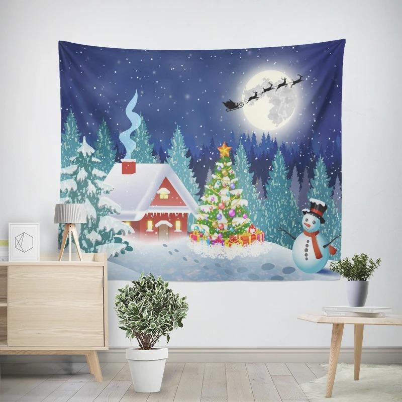 New Year Christmas Snowman Gift Box Pattern Living Room Bedroom Decorative Tapestry