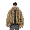 Mens Reversible Faux Fur Lined Hooded Puffer Jacket Winter Warm Thick Cotton Coat Casual Loose Fit