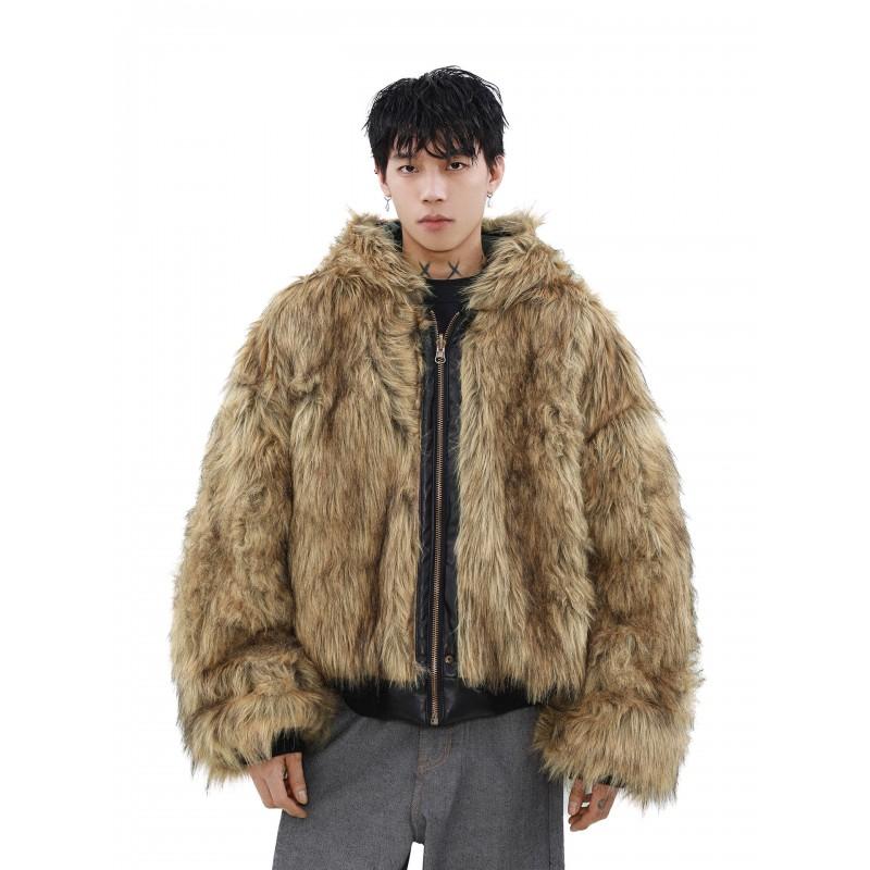 Mens Reversible Faux Fur Lined Hooded Puffer Jacket Winter Warm Thick Cotton Coat Casual Loose Fit