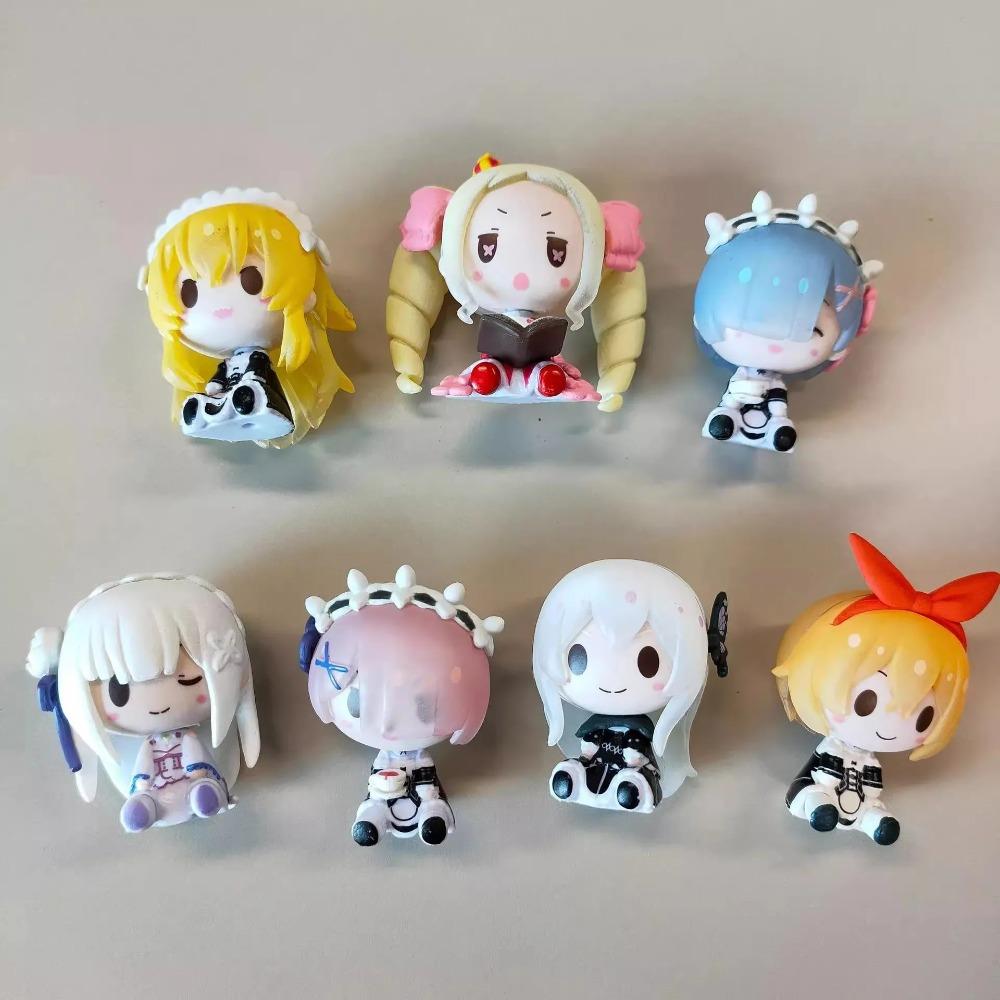 Cute Re Zero Rem Figure Mini Emilia Ram Statue Kawaii Anime Re:Zero Figurine Sculpture Home Decoration Ornament Desk Accessories