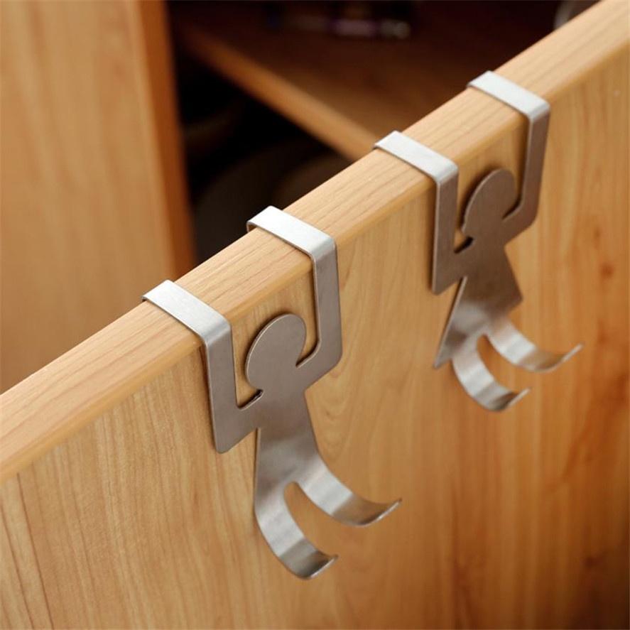 2Pcs Stainless Steel Lovers Shaped Hooks Kitchen Hanger Clothes Storage Rack Tool Bathroom Hooks LS
