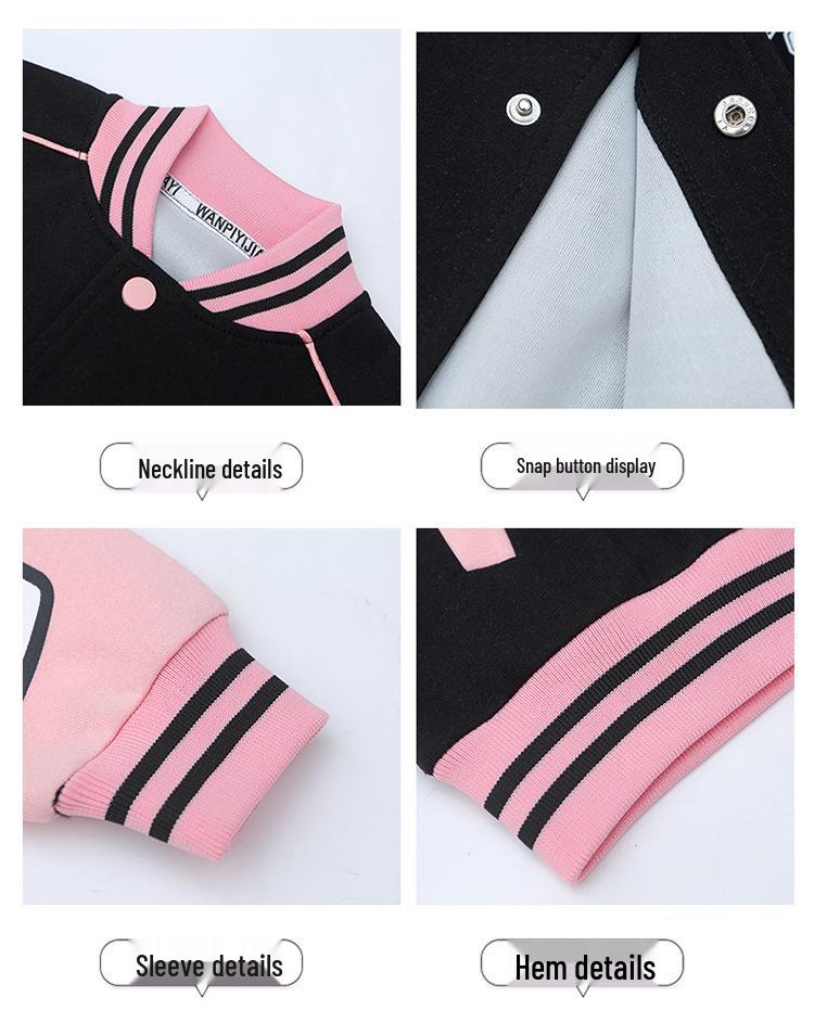 Trendy Korean-Style Baseball Uniform for Girls - 2025 Spring & Autumn Pleated Skirt, College Style for Middle & Large Children