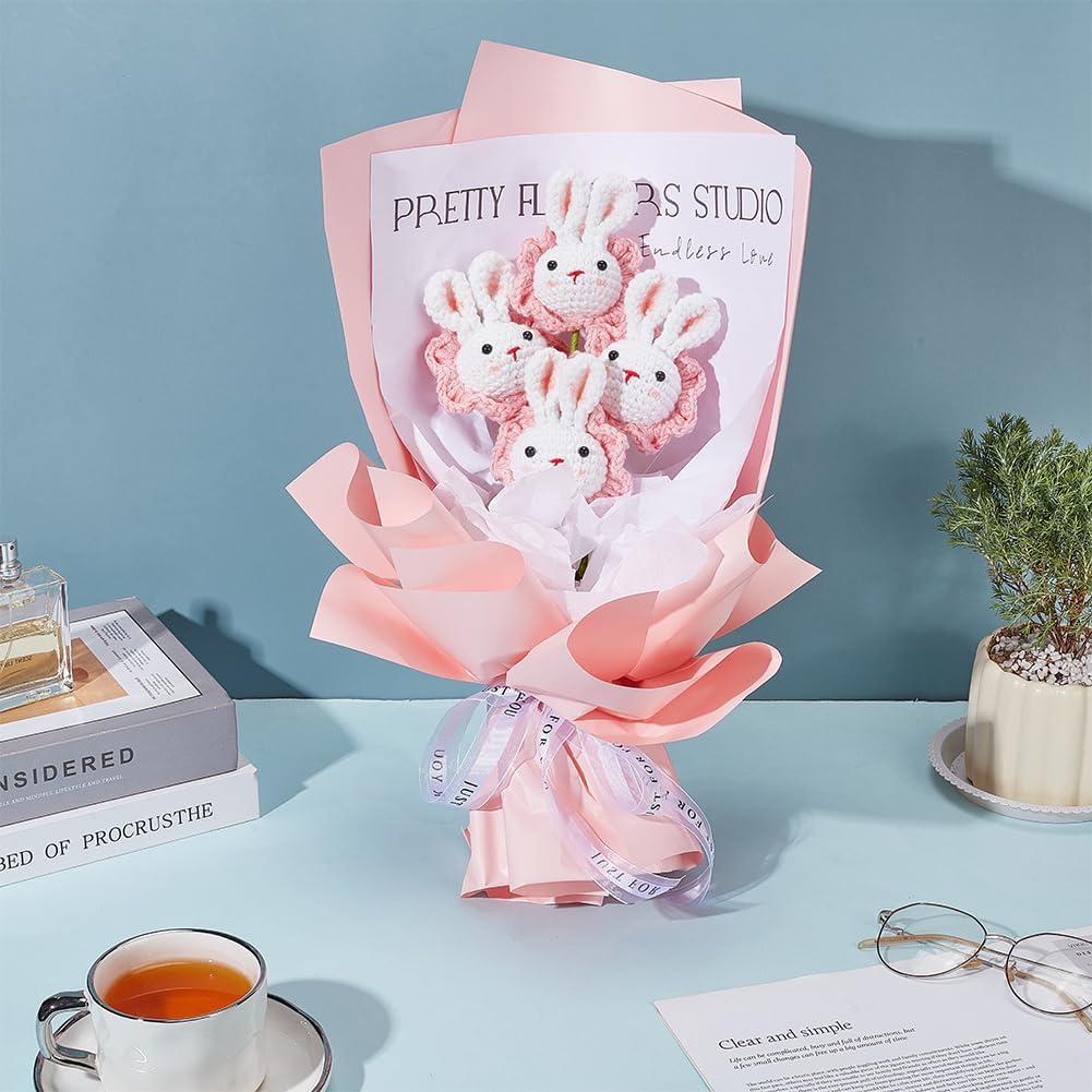 ORIGACH 10 Set Crochet Kit for Beginner Adults, Crochet Cute Rabbit Flower Bouquet Starter Crochet Kit with Step by Step Video Tutorial, Instruction,