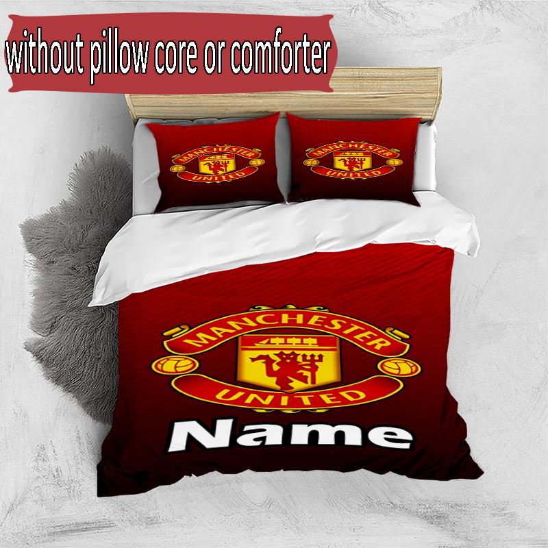 3pcs Duvet Cover Set (1*Duvet Cover + 2*Pillowcase, Without Core), Custom Name Manchester Football F.C Pattern Bedding Set, Home Bedroom Decor Gift