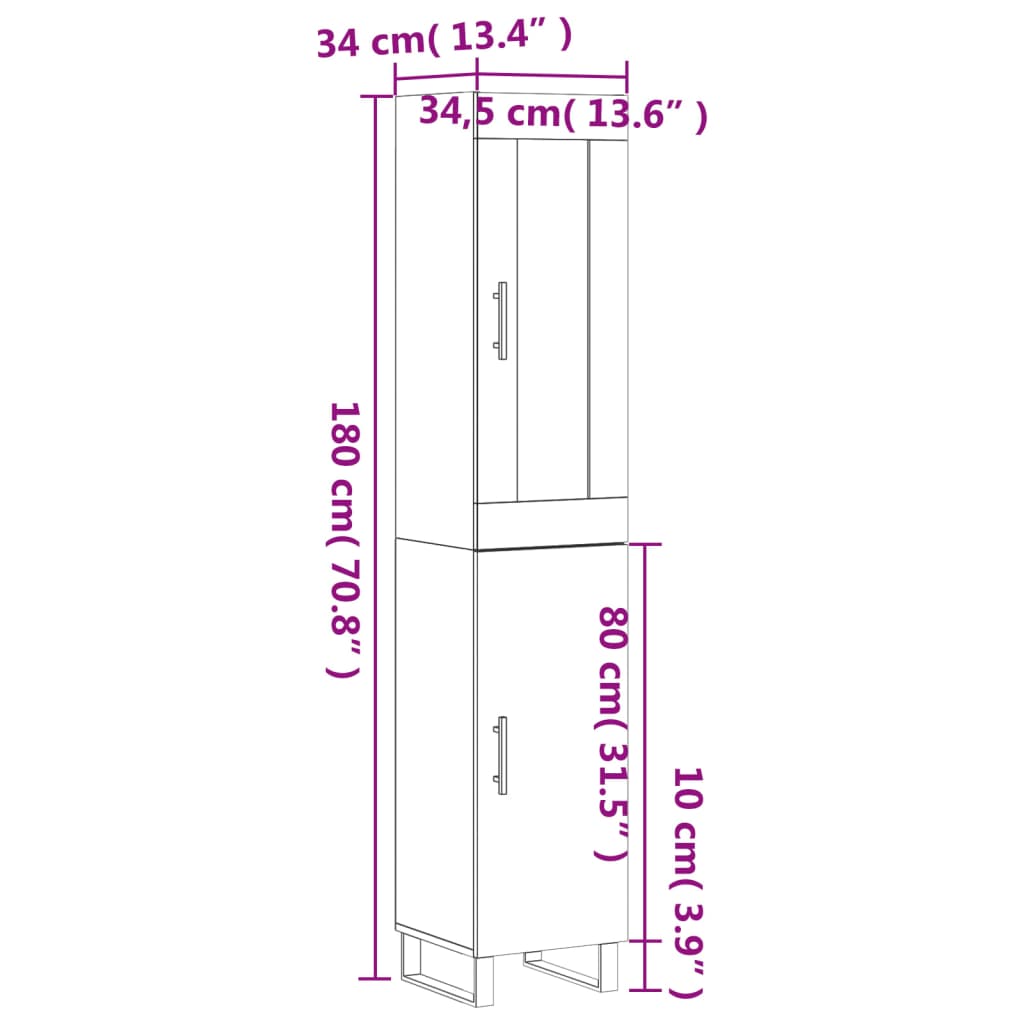 Highboard Gray Sonoma 34.5 x 34 x 180 cm Particleboard