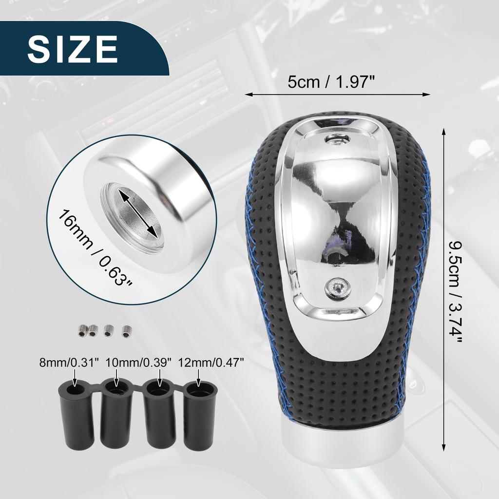 TUCKBOLD Universal Shift Knob with 4 Adapters for Manual Transmission PU 1 Set 6-Speed Vehicles, 9.5cm Leather, Black/Blue,