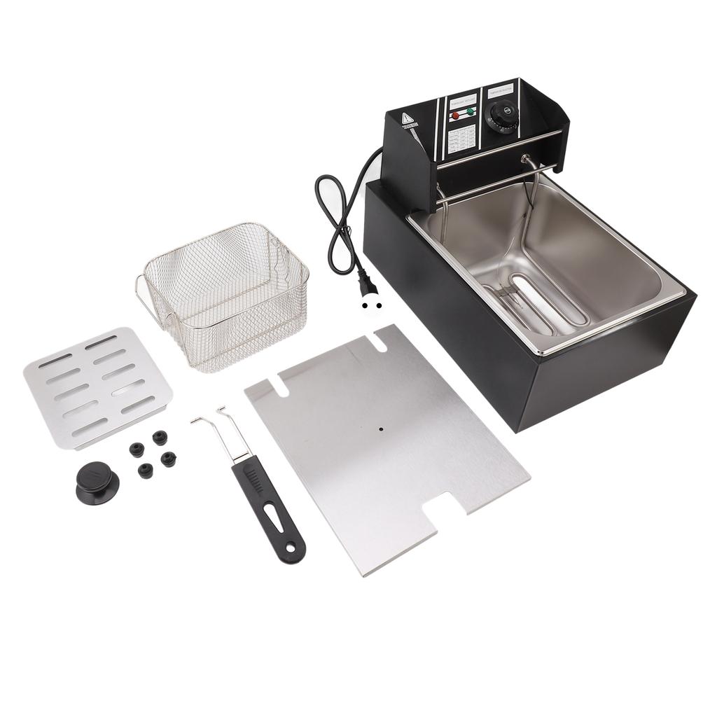 Electric Deep Fryer Stainless Steel Single Cylinder Single Sieve 6L Electric Immersion Deep Fryer