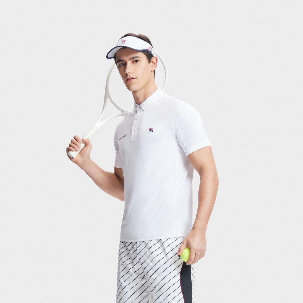 FILA Tennis Series Elegant Short Sleeve Polo Shirt Men tops Bright-White A11M423105FWT