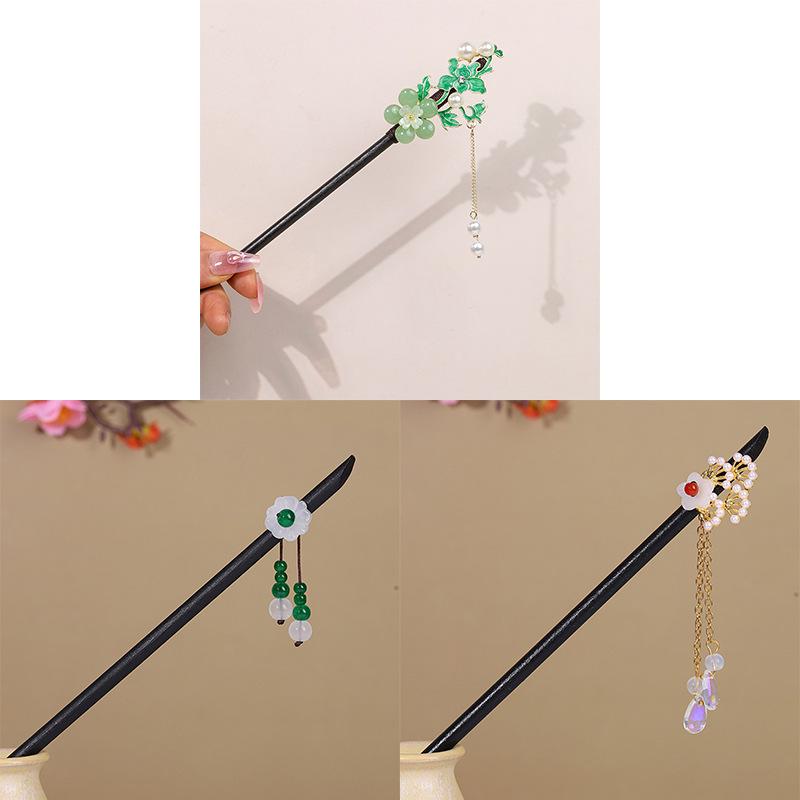 Ancient-Style Wooden Hairpins with Tassels - Chinese Hanfu Hair Accessories for Women