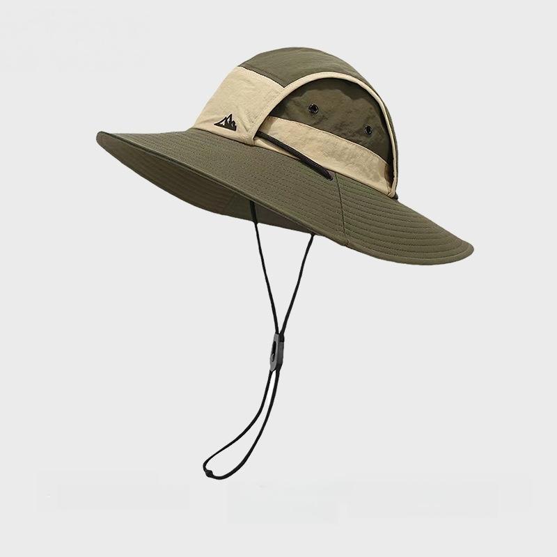 Outdoor Wide Brim Sun Hat For Women Men Summer Quick Dry Breathable Bucket Hat Hiking Fishing Cap Color-Block Adjustable Strap