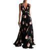 Women Sleeveless V Neck Waist Zip Floral Print Evening Gown Dress with Flowing A Line for Formal Occasions