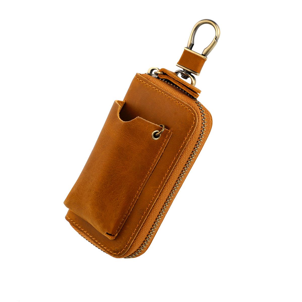 

Genuine Leather Key Case Handmade Crazy Horse Vintage Car Key Wallet Retro Keychain Holder Pouch хакі