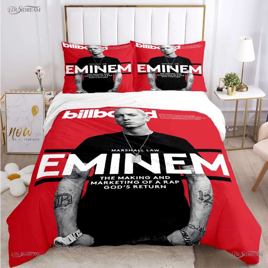 Eminem Cantante Hip-Hop Copripiumino Stagione Unica Matrimoniale Copripiumini e Federe per Adolescenti Singolo/Matrimoniale/Queen/King