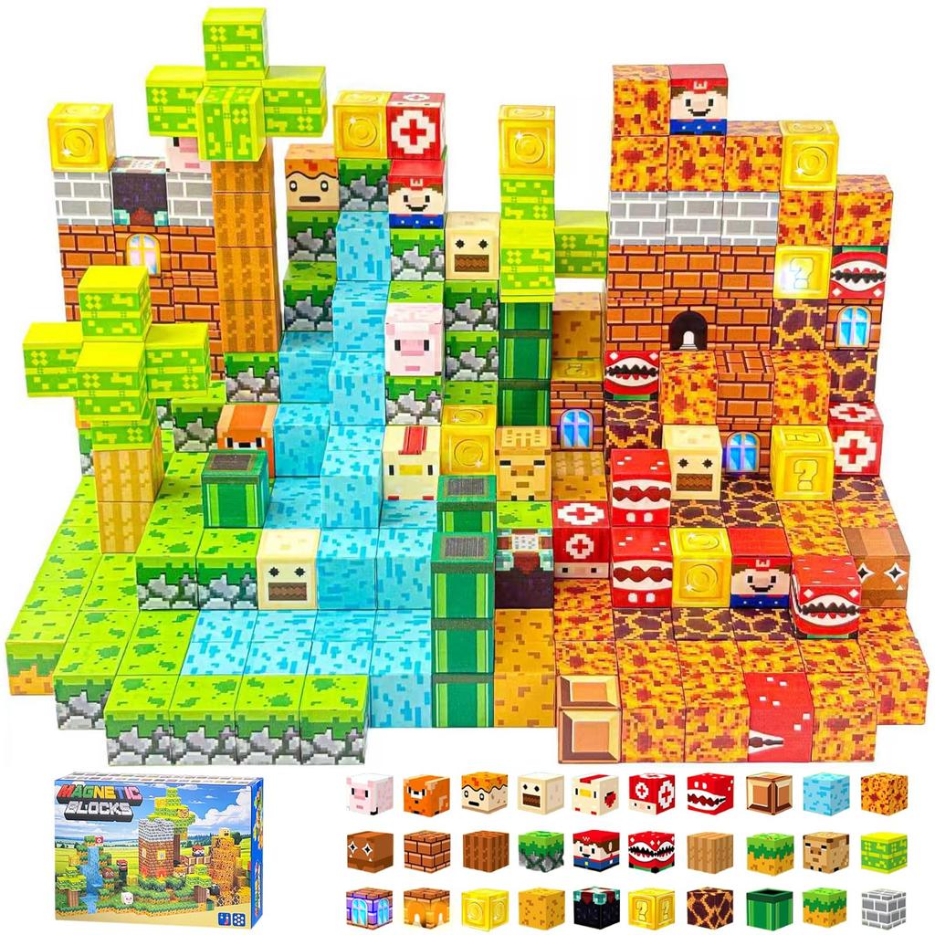 Minecraft-inspired Building Blocks Set, 137 Pieces + 3 Light-Up Elements, Adventure Game Theme Set, 3D Puzzle, Minecraft-inspired Toy, Educational