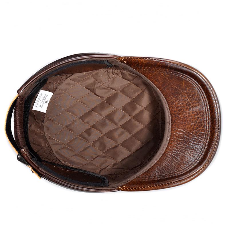 Herren Winter Flachkappe aus Rindsleder mit Ohrenschutz