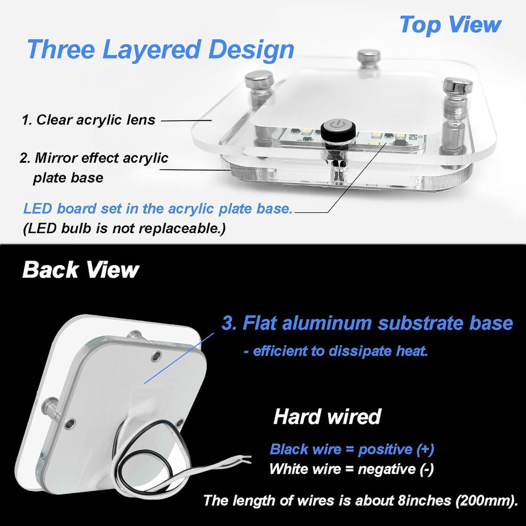 Dream lighting RV Innvendig Lys - 3,5 tommer LED Firkantet Taklampearmatur med Bryter - 12V Under Skap Lys med Krystall Linse - 6000K Hvit