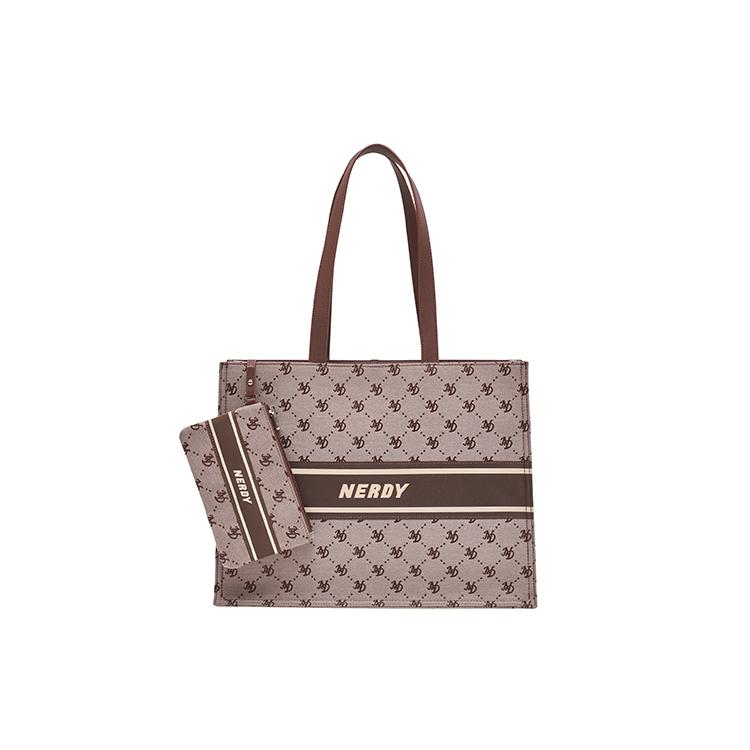 New NERDY Polyester Combo Bag Tote Bag Shopping Bag Shoulder Bag Unisex Brown PNEF22AA064101