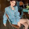 Striped Women's Shirt Turndown Collar Single Breasted Button Loose Fitting Famale Shirts French Style Casual Ladies Long Sleeved Top
