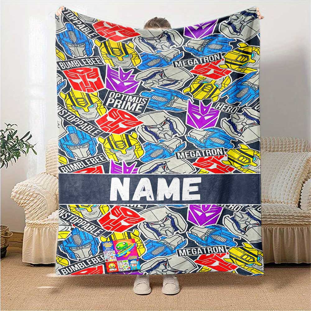 Love Transformers (11) Personalized Text Blanket Lightweight Personalized Blanket Durable Comfort Versatile for Nap Bed Office Home Decor