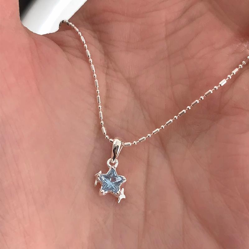 

New Blue Zircon Star Pendant Necklace For Women Girls Simple Metal Clavicle Chain Aesthetic Jewelry Gift синий