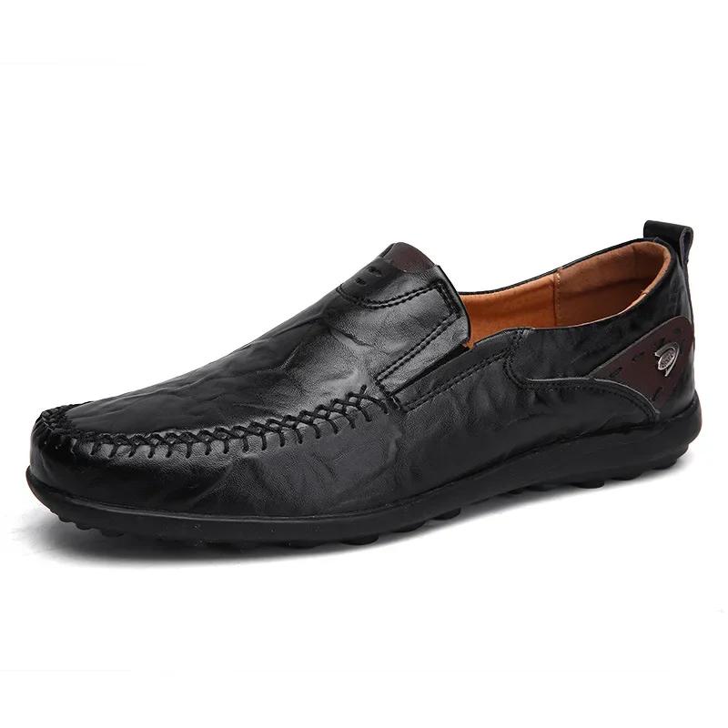 Men Casual Shoes Fashion Genuine Leather Mens Loafers Comfortable Moccasins Breathable Slip on Black Driving Shoes Plus Size 47