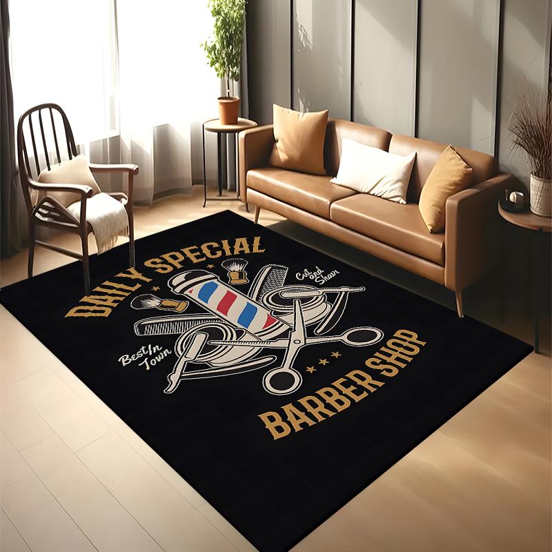 15 Size Barber Shop Retro Signage Area Rug Large Carpet Rug for Living Room Bedroom Kitchen Bathroom Bedside Play Anti-slip Mat