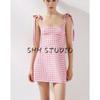 Summer New Product Women's Clothes Sexy Wind Square Collar Slimming Bowknot Decoration Short Elastic Dress 3122777