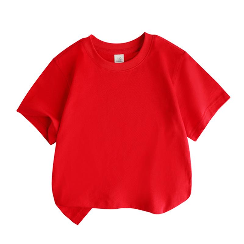Barns Lös Bomullskortärmad T-shirt: Rundhalsad, Enfärgad, Svettabsorberande, Sommarstil för Pojkar och Flickor (Mellan- och storlekar)